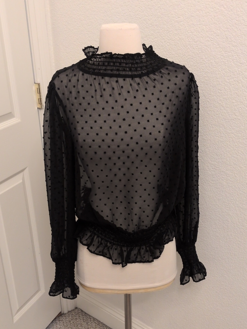 Coquette Goth Sheer Black Lace High Turtle Neck Blouse June & Hudson Large